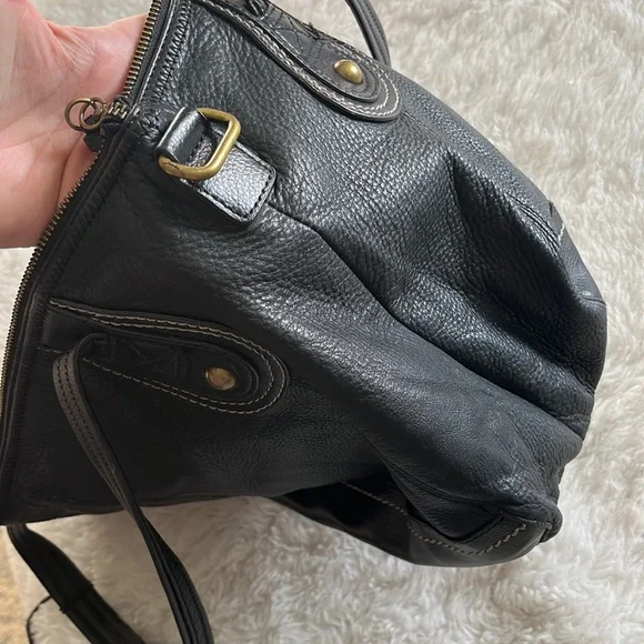 The Sak Leather Tote Satchel Bag 18” Large Brown Pebbled Cow Hide Gold Hardware - Picture 5 of 14